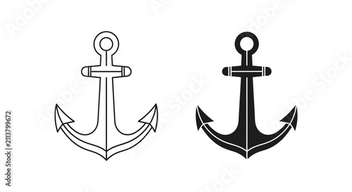 Foto Two ship anchor depictions in line and filled silhouette nautical