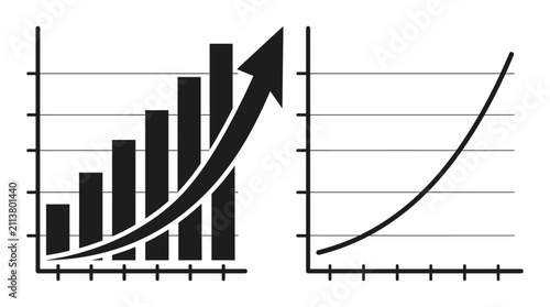 Growth chart and exponential curve black silhouette on white background