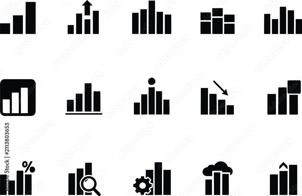 Obraz premium Corporate Dashboard Bar Graph Icons – Business Statistics & Performance Analytics Vector Pack
