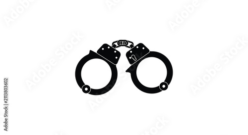 Fotografie Black metal handcuffs depicted as a stark silhouette against a white background