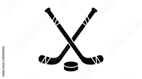 Hockey Sticks And Puck Silhouette On White Background
