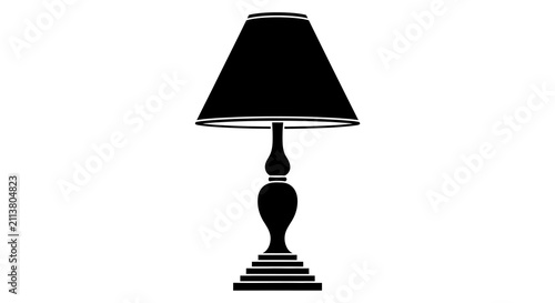 Cuadro en lienzo A black silhouette of a classic table lamp with a lampshade isolated on a clean