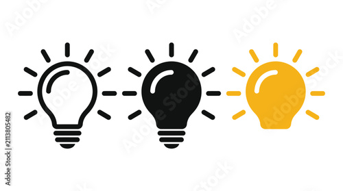 Light bulb icon. Idea symbol. Electric lamp vector illustration. Electric power sign. Shining light bulb pictogram.