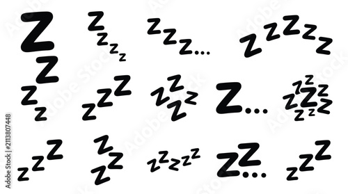 Black hand drawn sleeping letter z symbols isolated on white background as creative vector illustration