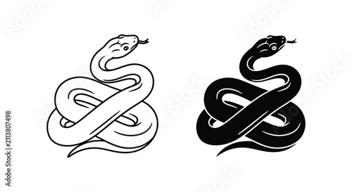 Foto Coiled snake illustration with contrasting designs black and white silhouette