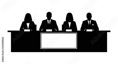 Canvas Print A silhouette illustration of a panel of four professional business people sittin