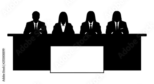 Photography A black silhouette illustration of a professional panel of four people sitting b
