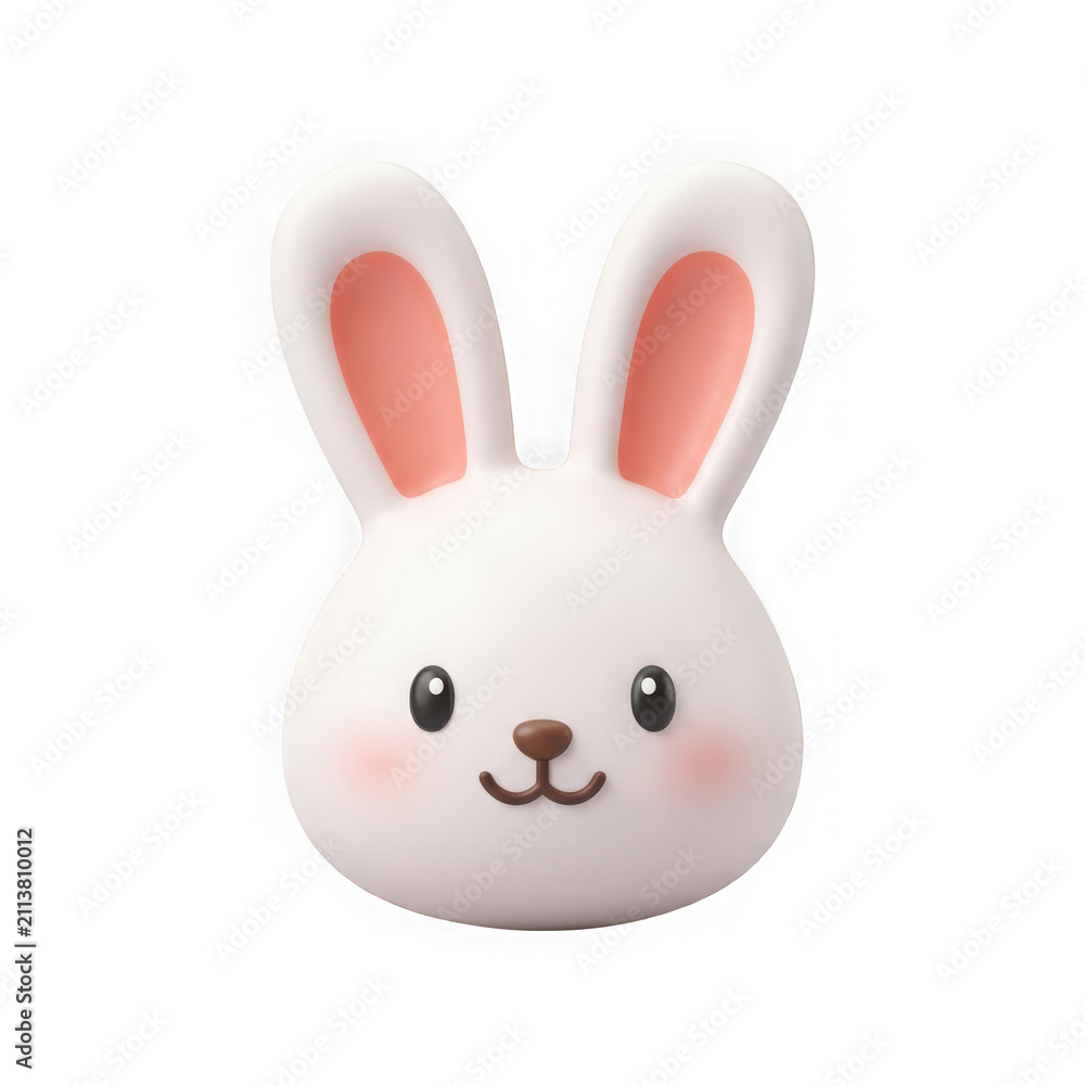 Fototapeta premium Cute 3d bunny head icon isolated on transparent background