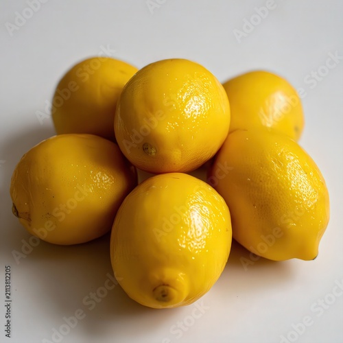 A vibrant arrangement of fresh lemons, showcasing their bright yellow color and smooth texture, Ideal for culinary use, health articles, or as a decorative element in food photography,