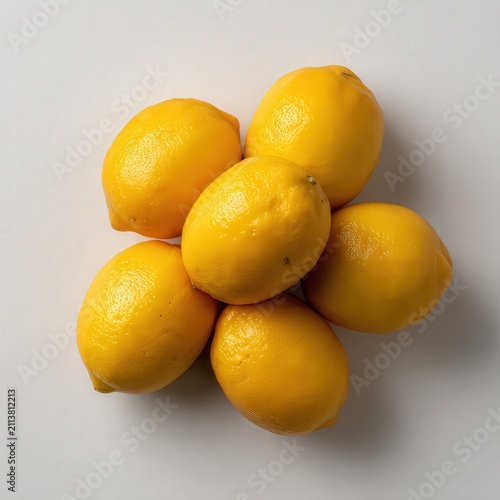 Fresh lemons arranged in a circular pattern on a light background, perfect for culinary designs, healthy lifestyle promotions, or food-related articles, Ideal for kitchens and fresh produce contexts,