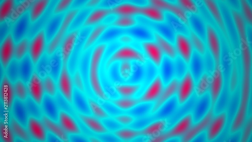 Abstract background with bright blue and red circles and wavy rippling motion patterns