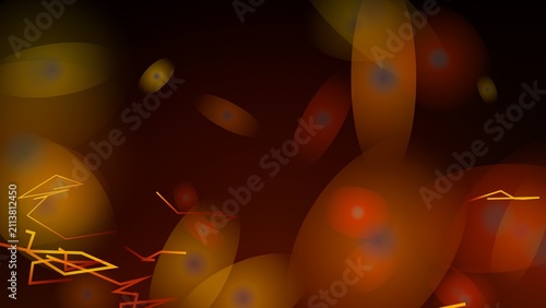Abstract dark background with orange glowing circles and light lines for modern digital design art