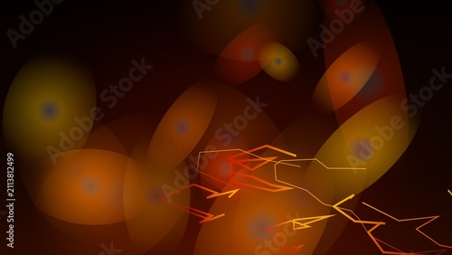 Abstract background with glowing orange circles and geometric lines on a dark black surface