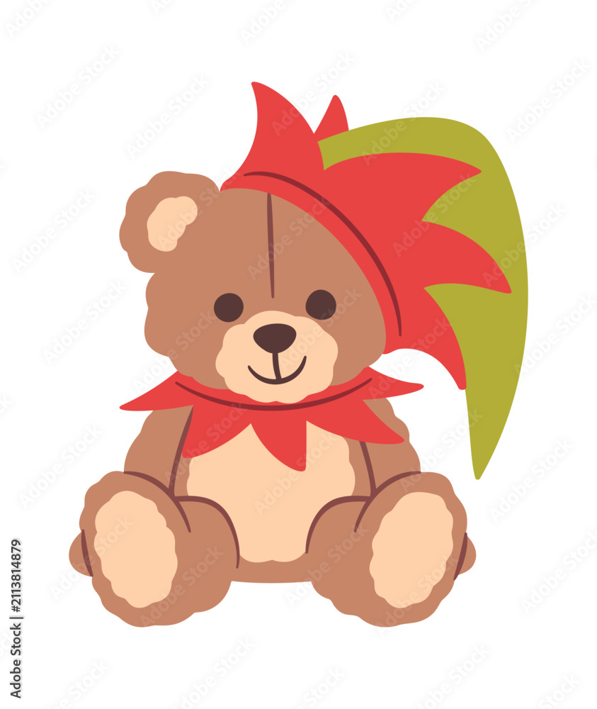 Obraz premium Teddy Bear Wearing Jester Hat Cartoon