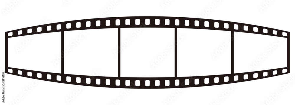 Obraz premium Curved Film Strip Frame. Panoramic Movie Negative Convex Horizontal Strip With Blank Photo Placeholders. Vector Illustration. Isolated On White Background