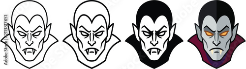 Canvastavla Dracula vampire face line art silhouette and color vector icon set