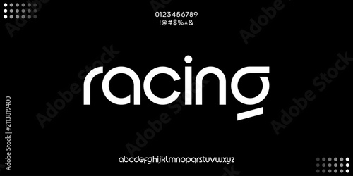 Dynamic racing typography for sports branding. Minimalist Monochrome Wordmark Branding on Black Background