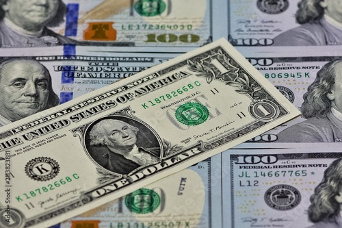 Images of banknotes from various countries. Photographs of US dollars.