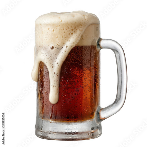 Frosted glass mug with root beer soda isolated on a transparent background