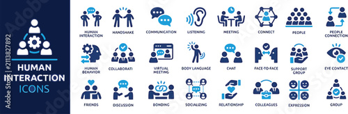 Human interaction icon set for social connection collaboration relationship and teamwork