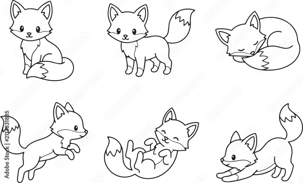 Obraz premium A set of foxes. Hand drawn vector illustration