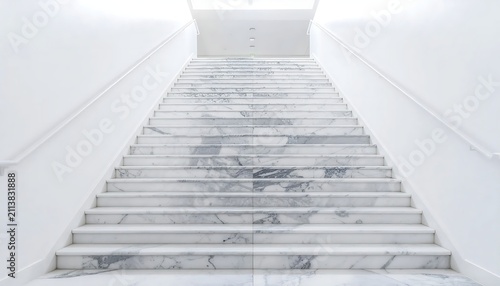Modern marble staircase in minimalist white interior design