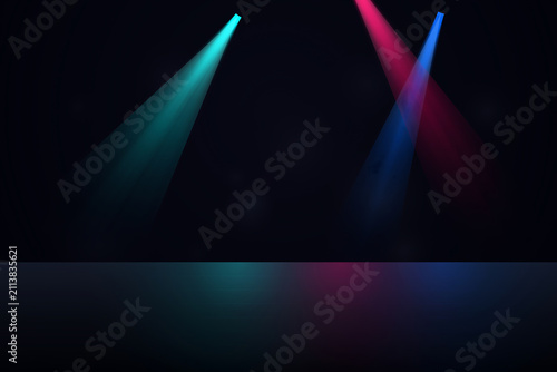 Stage Spotlight Effect with Teal and Magenta Beams on Dark Background - Abstract Event Lighting Concept