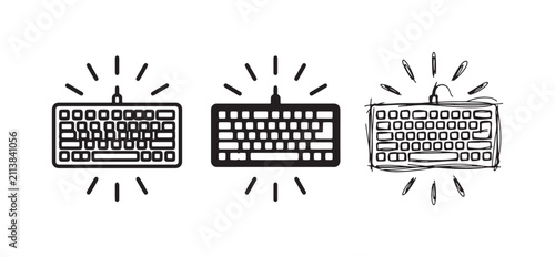 Obraz na plátně Computer Keyboard Icons with Radiating Lines in Outline, Solid, and Hand-Drawn S
