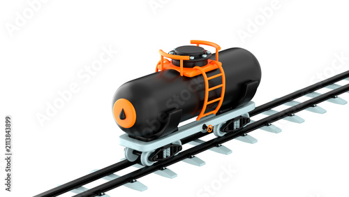 Railway oil tanker moving on a rail track, 3d render
