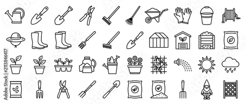 Photography Gardening Tools and Supplies Icon Set