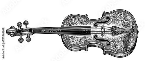 Принти на полотні Vintage Engraved Violin Illustration