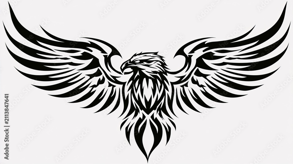 Fototapeta premium Eagle emblem design, drawn with computer graphics, shows a fancy bird symbol.