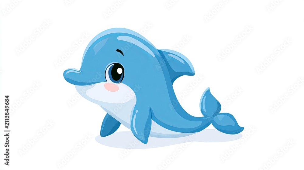 Naklejka premium Cute dolphin sits alone on white. Flat cartoon style.