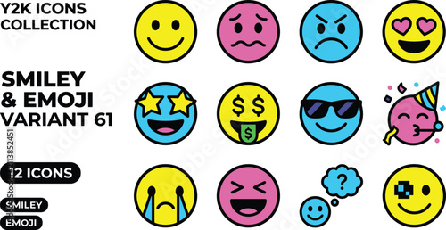 Obraz na plátne Y2K Style Pixel Art Smiley and Emoji Collection Variant 61