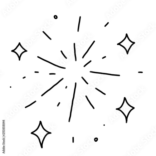 Hand Drawn Sparkle Doodle Elements Set, Cute Black and White Decorative Stars, Magic Burst Outline Clipart Collection