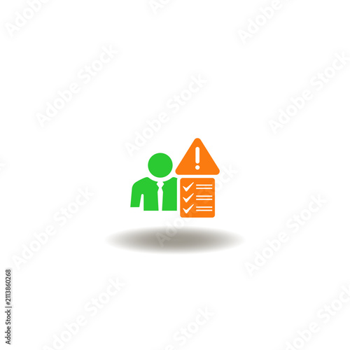 Vector illustration of person with attention sign and checklist. Symbol of risk factors.