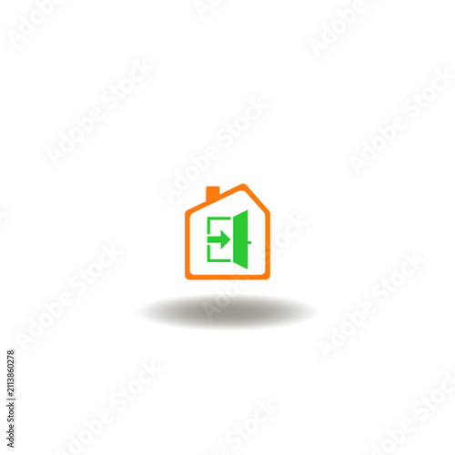 Vector illustration of house with exit open door. Symbol of eviction. Icon of eviction notice.