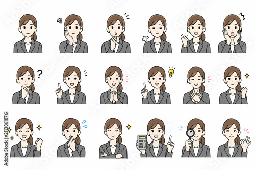 Cuadro en lienzo Young Woman in Suit Expression Illustration Set