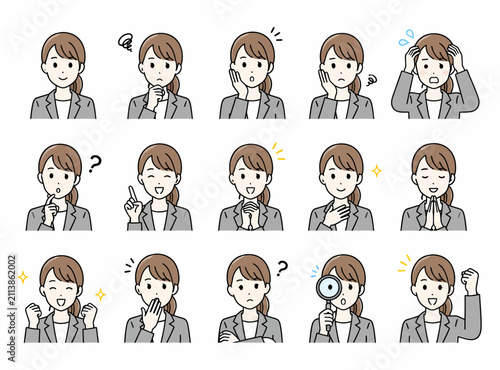 Tableau sur toile Young Female Sales Representative Expression Illustration Set