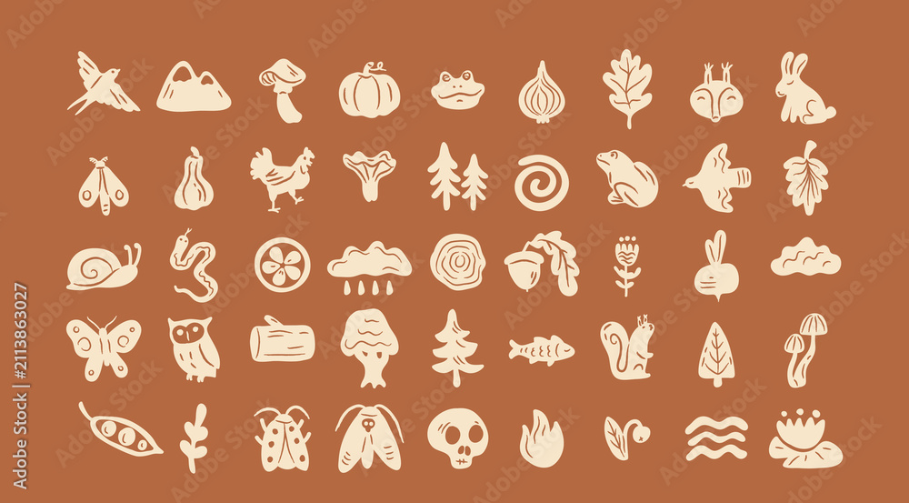 Obraz premium Autumn Folk Silhouettes Hand Drawn