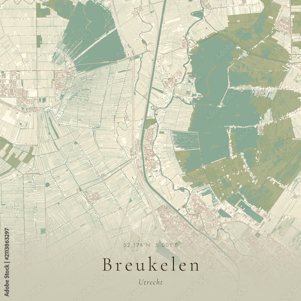 Naklejka premium Vintage Canvas Map of Breukelen, Netherlands | Scandinavian Wall Art | Historic Topographic
