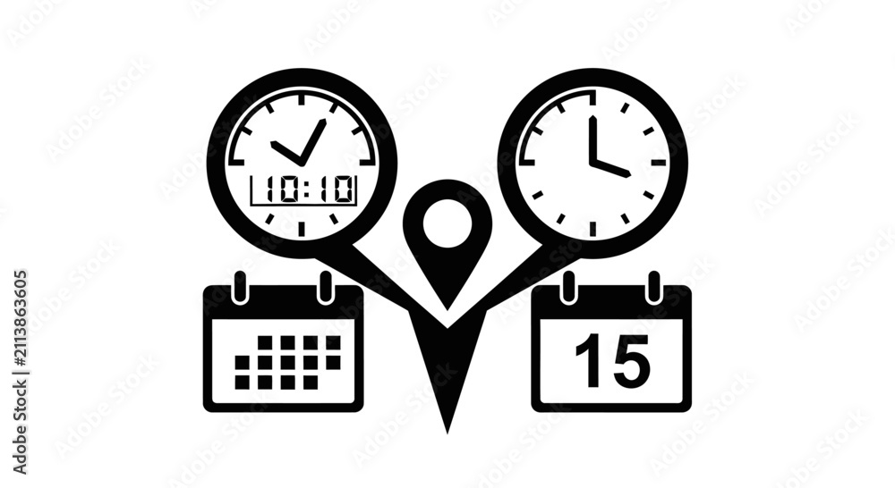 Fototapeta premium Time and Location Scheduling Icons
