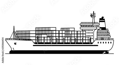 Foto Container Ship Cargo Vessel Line Art Illustration