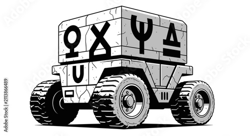 Canvas Print Stone Block Rover with Greek Symbols Illustration