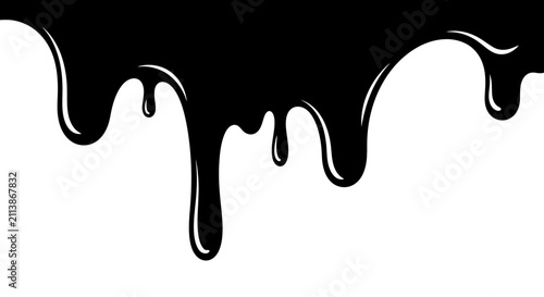 Abstract Black Liquid Paint Drip on White Background