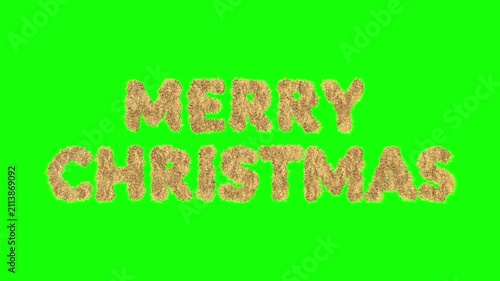 3D Christmas inscription made of glowing golden snowflakes and decorations