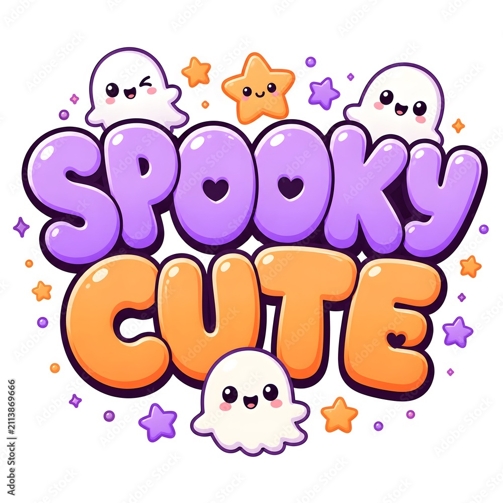 Naklejka premium Cute Spooky Halloween Ghosts and Stars Cartoon Style