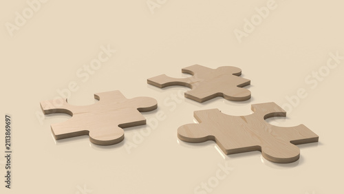 Wooden Jigsaw Puzzle Pieces for Creative Problem Solving 3d render.