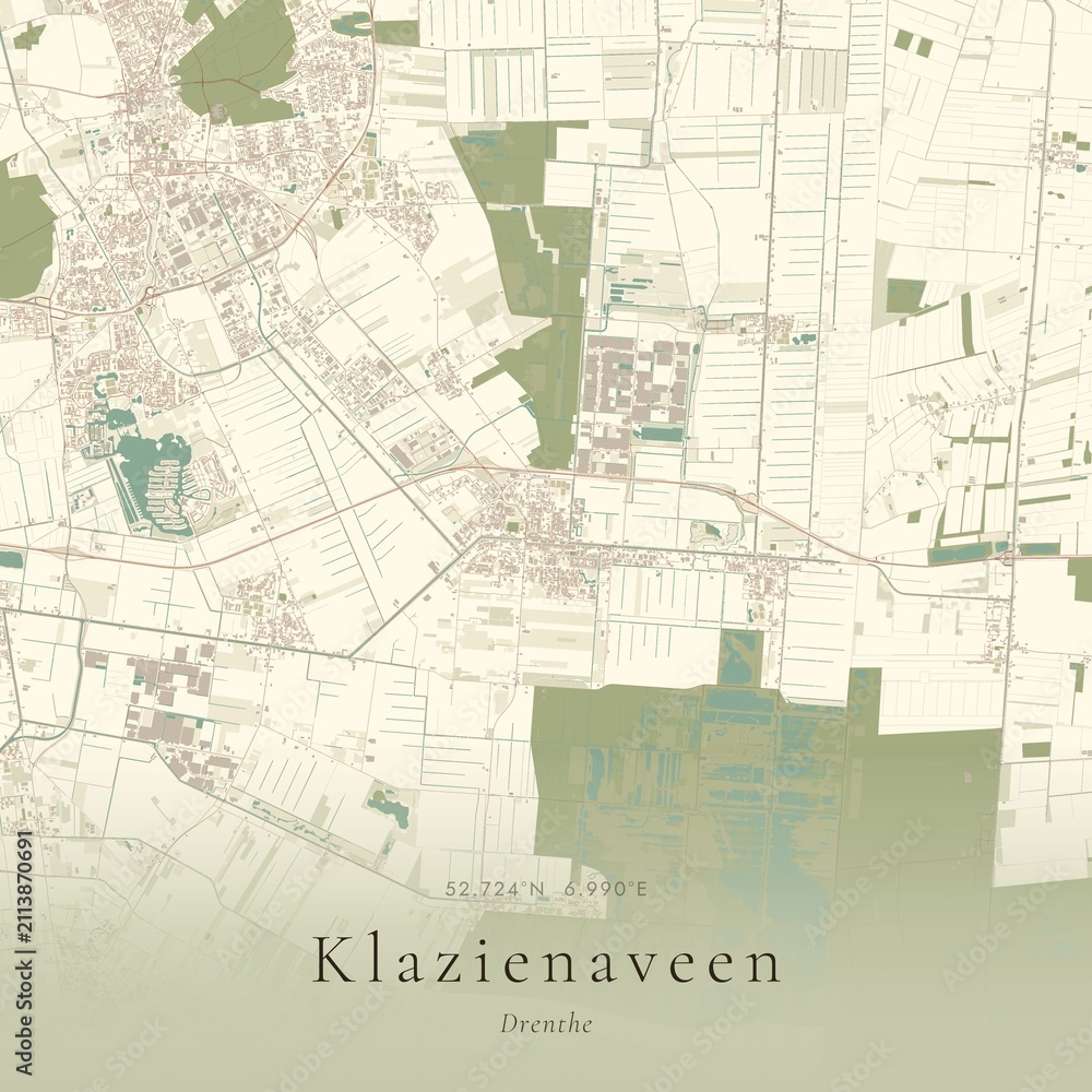 Naklejka premium Vintage Canvas Map of Klazienaveen, Netherlands | Scandinavian Wall Art | Historic Topographic
