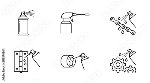 Illustration of spray lubricant and cleaning bottle icon set